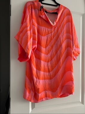 Just Cavalli Coral and Pink Wave-Print Blouse